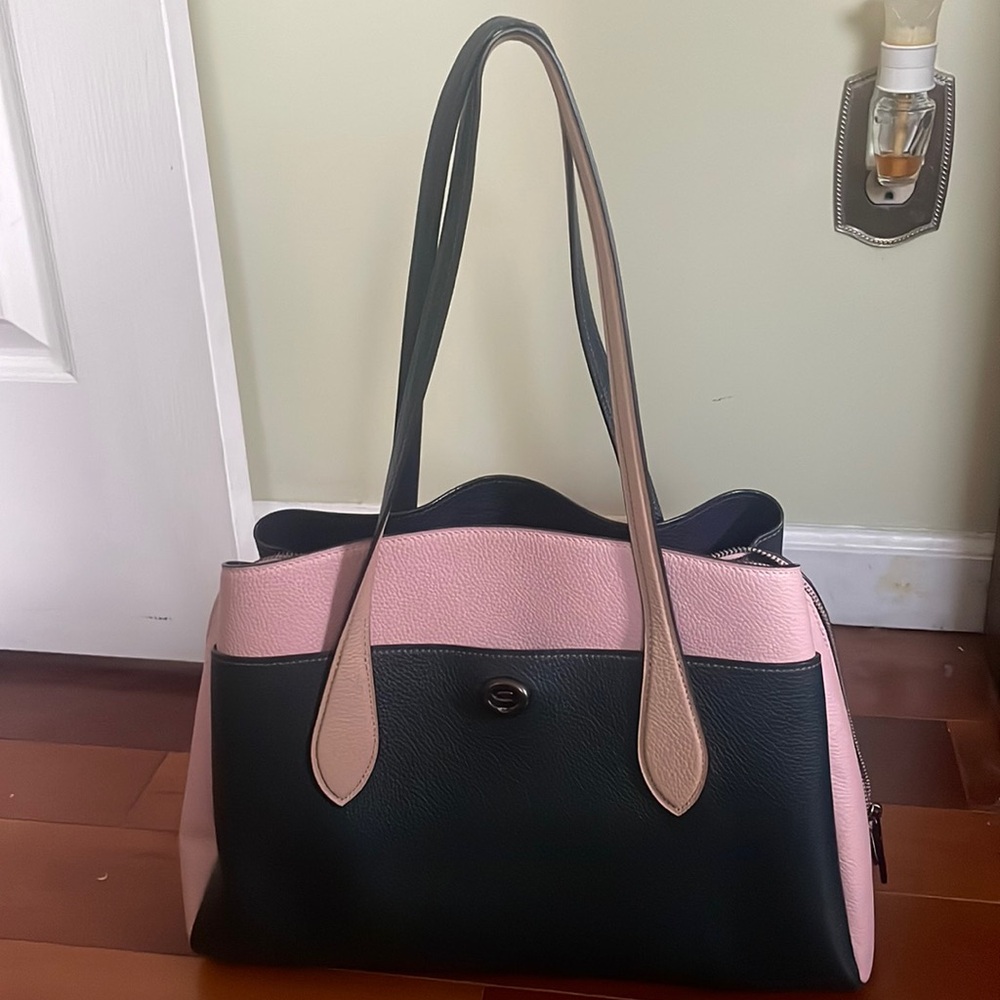 Coach Lora Colorblock Black and Pink Leather Tote Bag